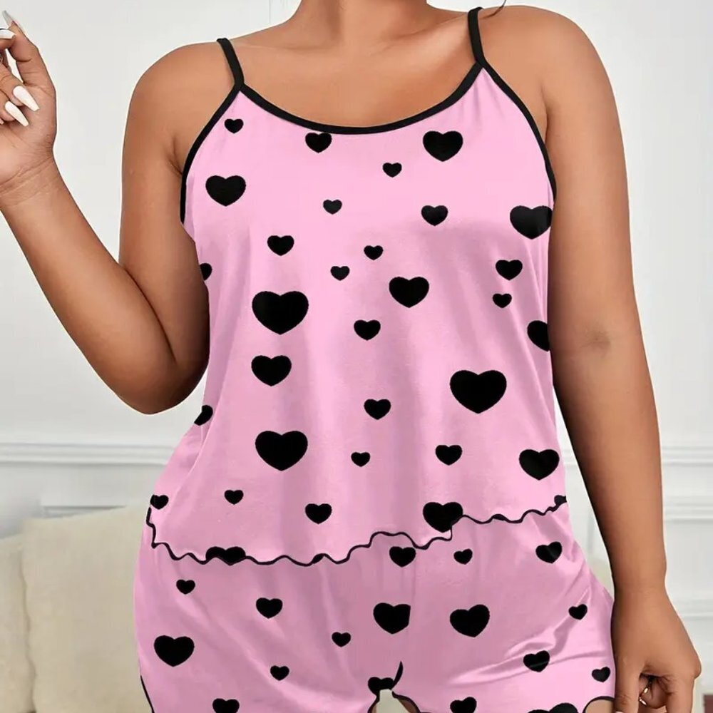 BOGO PLUS SIZE 2X 3X 4X Lettuce Trim Cami Top & Shorts Pajama Two Piece Set - Picture 3 of 4